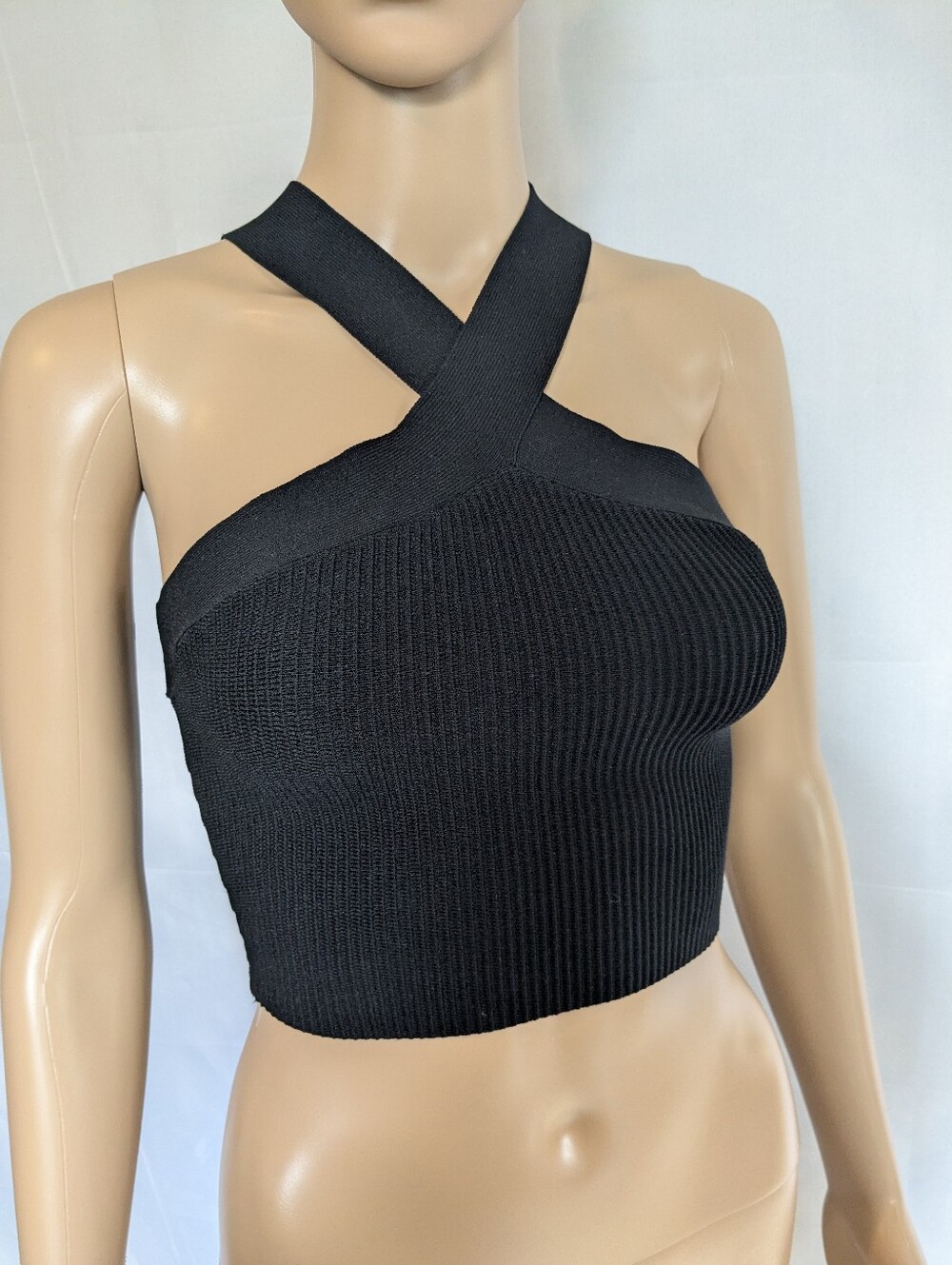Aritzia Babaton Sculpt Knit Criss Cross Cropped Tank Black XS